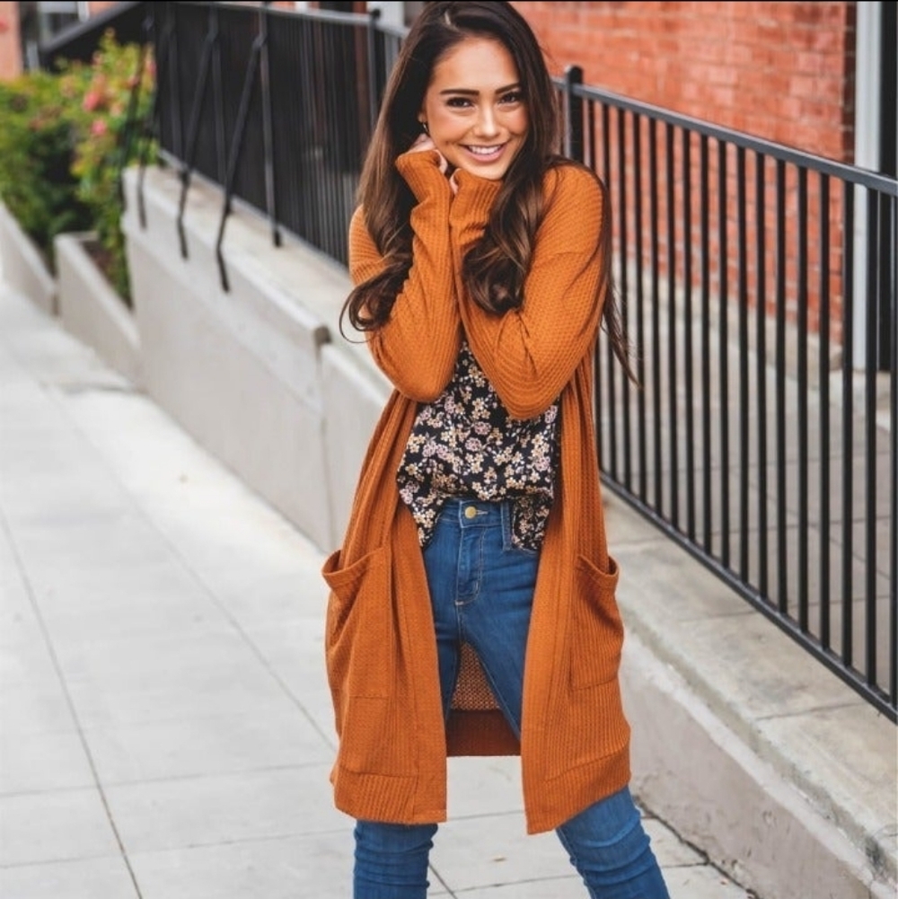 Tickled Teal Women's Autumn Orange Cardigan
